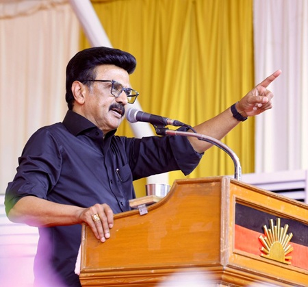 mk stalin in black shirt